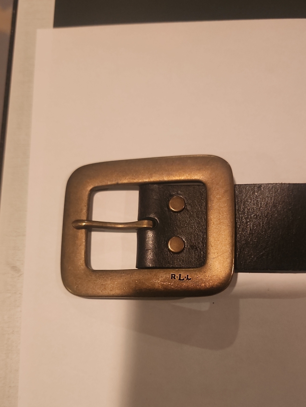 Ralph Lauren Black Leather Belt with Brass Buckle and Studs- vintage